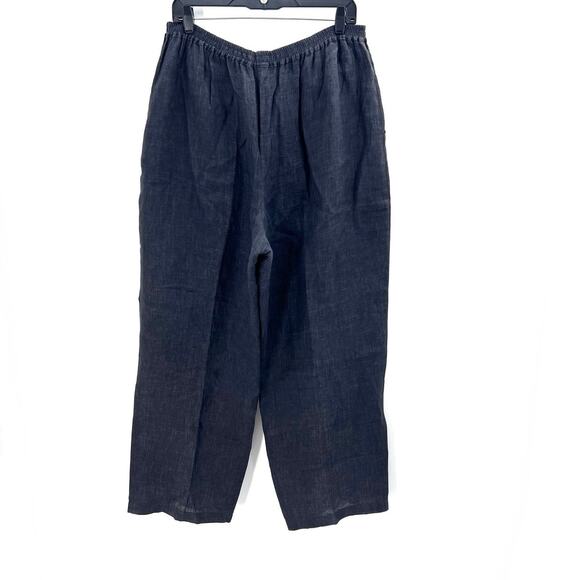 Eskandar Black 100% Linen Lagenlook Pull On Wide Leg Trouser Pants Size 3 - Picture 3 of 6